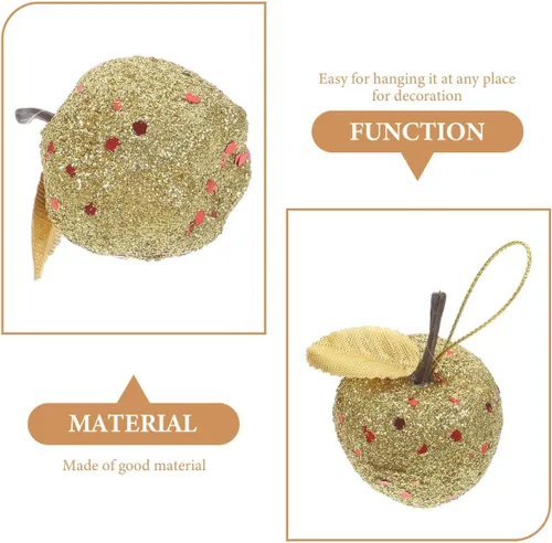 Vista 7 de Garneck 20 adornos colgantes en forma de manzana para árbol de Navidad, adornos pequeños dorados, mini colgantes de manzana de Navidad
