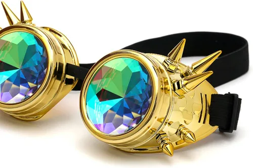 Vista 29 de FUT Gafas Steampunk con pinchos arcoíris ABS, lentes de caleidoscopio rave, soldadura cibernética, gótico, cosplay, vintage