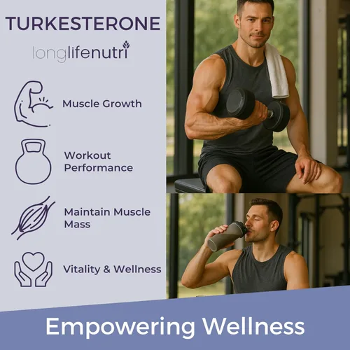 Vista 4 de LongLifeNutri Turkesterone 1200mg - Ajuga Turkestanica de alta pureza para fuerza, recuperación y crecimiento muscular, 120 cápsulas vegetarianas