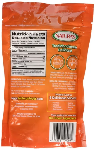Vista 2 de NATURA'S Tamarindo - Mezcla de bebida instantánea, 1 unidad, 1 paquete, 150 calorías por porción