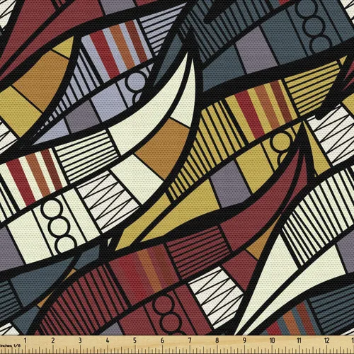 Vista 99 de Ambesonne - Tela Indie de The Yard, patrón colorido con anteojos clásicos de moda antigua, nerd, inteligente, bohemio, dibujo de doodle, tela