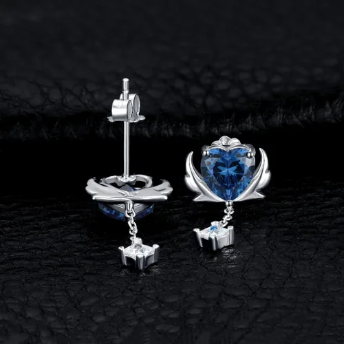 Vista 4 de JewelryPalace Love Heart - Aretes colgantes de circonita cúbica de color zafiro de 3 quilates para mujer, alas de ángel de plata de ley 925, aretes