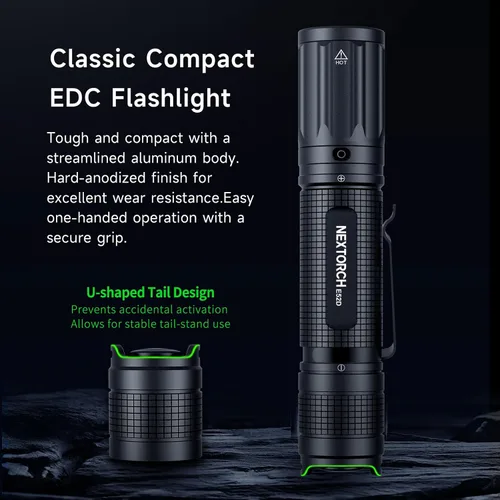 Vista 7 de NEXTORCH Linterna recargable E52D de alto lúmenes, linterna táctica de 3700 lúmenes con 3 modos y estroboscópica para senderismo al aire libre