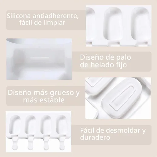 Vista 5 de 2 Moldes Pequeños Mini para Paletas, Moldes para Cakesicles de Silicona, Molde para Cake Pops con 4 Cavidades con 100 Palitos de Madera y 100