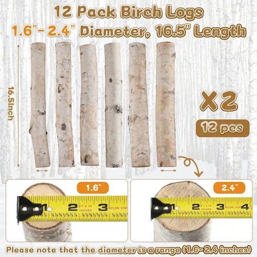 Vista 2 de Paquete de 12 troncos de abedul para decoración de chimenea, ramas de madera de abedul decorativas naturales
