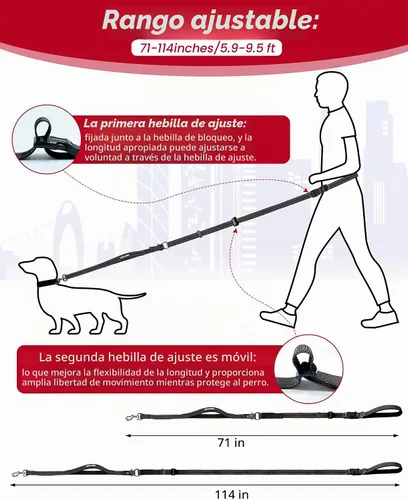 Vista 2 de Correa de perro manos libres, correa cruzada multifuncional para Negro