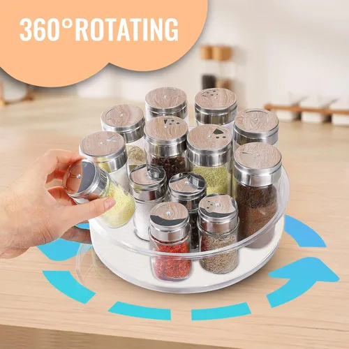 Vista 5 de Paquete de 2 organizadores Lazy Susan para gabinete: tocadiscos Lazy Susan (8 pulgadas) con alfombrilla antideslizante y asas, estante giratorio