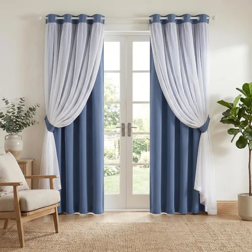 Vista 31 de PONY DANCE Cortinas Opacas con Superposición de Gasa, Cortinas de Doble Capa con Aislamiento Térmico Mix & Match para Oscurecer Habitaciones