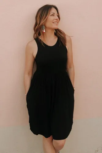 Vista 5 de HiMONE Women's 2023 Sleeveless Loose Plain Dresses Casual Short Dress with Pocket