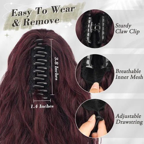 Vista 3 de BARSDAR Extensiones de cola de caballo rizadas con clip de garra de 18 pulgadas + clip de peine con cordón de extensión de cola de caballo rizada