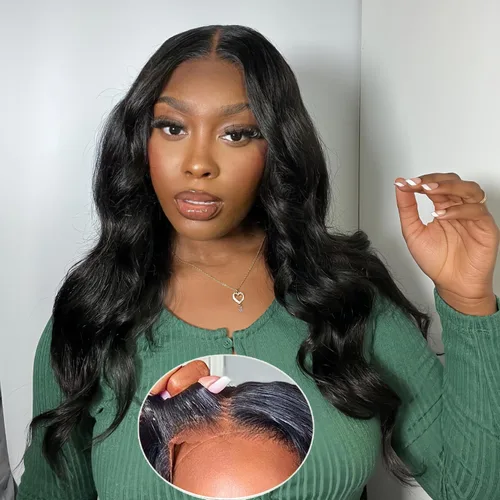 Vista 8 de Wear and Go - Peluca estilo Bob sin pegamento, pelucas de cabello humano con ondas corporales y encaje frontal para mujeres negras, cierre de encaje