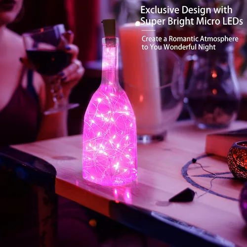Vista 3 de SmilingTown 12 paquetes de 20 luces LED para botellas de vino con corcho - Cadena de luces de hadas de alambre plateado, luces de corcho operadas