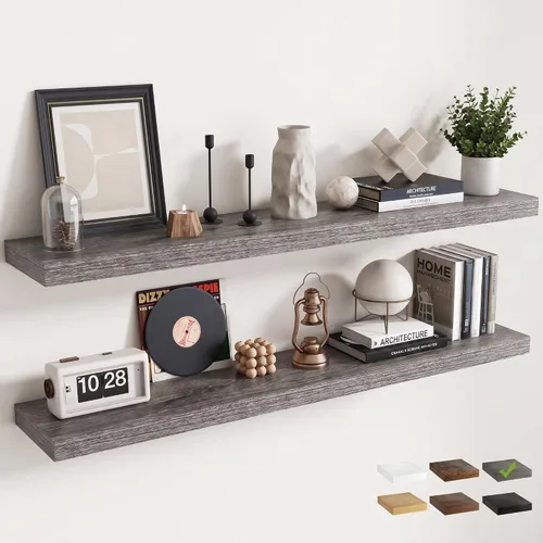 Vista 45 de 16 Inch Floating Shelves for Wall 2 Pack, 8"D Wood Grain Bathroom Shelves Acabado negro