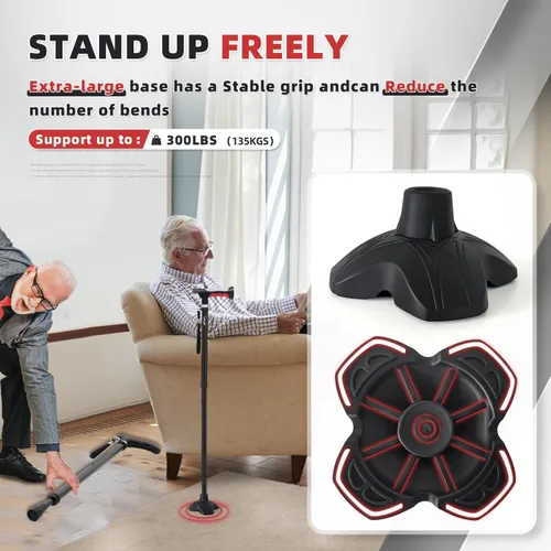Vista 5 de BigAlex Bastón plegable con dos luces LED para ancianos, base sólida, bastón ajustable con bolsa de transporte para hombres y mujeres Negro