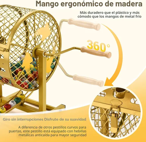 Vista 3 de AugFir Juegos de bingo de 12.6 pulgadas de alto con jaula de acero, juego de bingo profesional para adultos/niños, incluye fichas de colores, 30