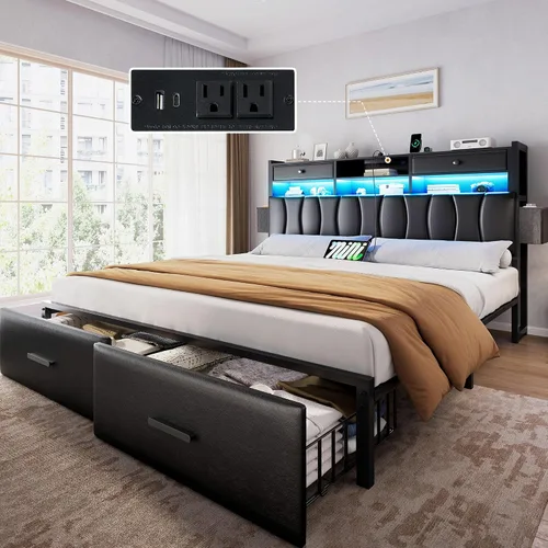 Vista 12 de YITAHOME Cama tapizada de terciopelo blanco tamaño King con carga