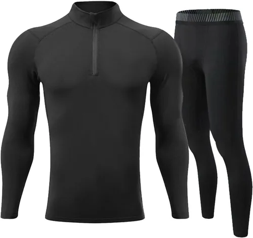 Vista 3 de Conjunto de ropa interior térmica para hombre, conjunto de sudadera de forro polar y pantalones largos de forro polar, cálido de secado rápido, capa