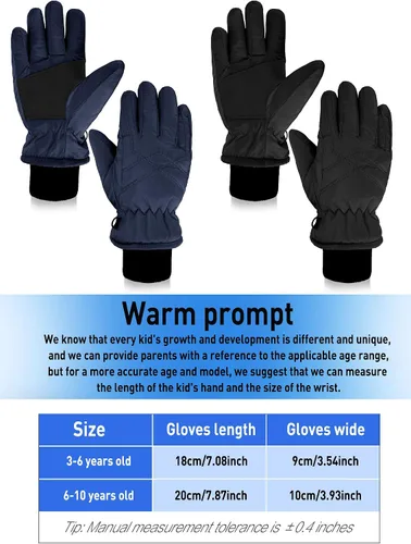 Vista 3 de SATINIOR 2 pares de guantes impermeables para niños, guantes de nieve cálidos para invierno, guantes de esquí para niños y niñas, resistentes al