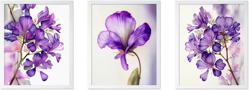Vista 43 de Poster Master Póster botánico vintage de 3 piezas, estampado floral retro, regalo para artistas, amigos, flores de acuarela, brillante, azul