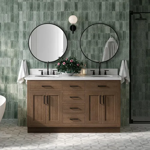 Vista 83 de ARIEL Hepburn - Tocador de baño de 30 pulgadas con fregadero, madera maciza, encimera y protector contra salpicaduras de cuarzo blanco puro de 1.5