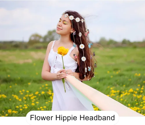 Vista 4 de AWAYTR Diadema de girasol para mujer, hippie, bohomia, cuerda de plumas, coronas para niñas