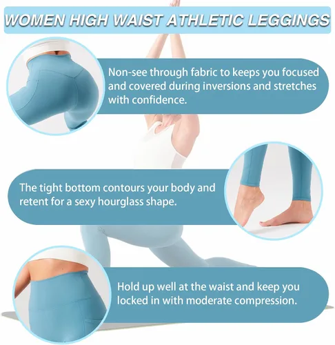 Vista 4 de YOYOYOGA Yoga Leggings for Women Carbon Finishing High Waisted Yoga Pants with Pockets Workout Running Legging