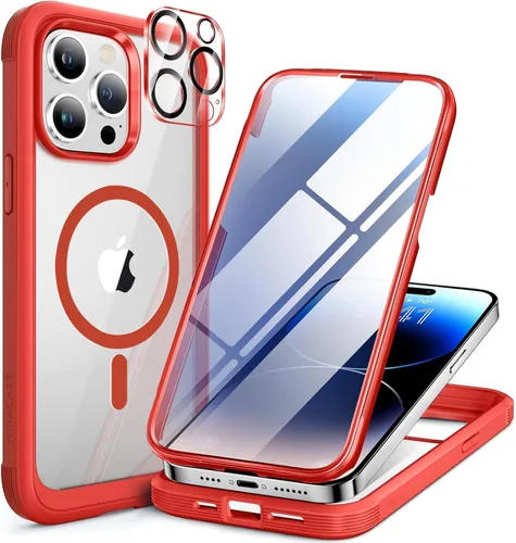 Vista 245 de Miracase - Funda magnética para iPhone 13 Pro Max de 6.7 pulgadas (compatible con MagSafe), transparente, completo, protector de pantalla de vidrio