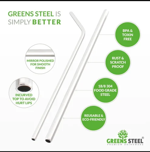 Vista 5 de Greens Steel pajitas de acero Inoxidable, M