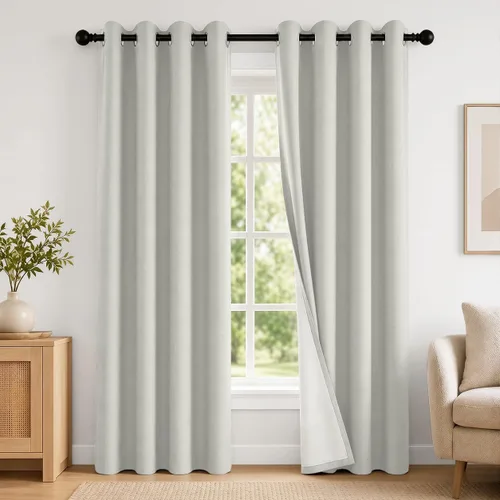 Vista 88 de 2 paneles de cortinas 100% opacas, de peso medio, con aislamiento térmico y ojales para dormitorio, sala de estar, tratamiento de ventana