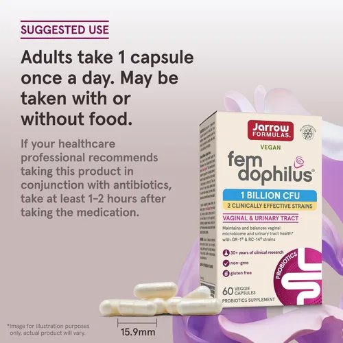 Vista 7 de Jarrow Formulas Fem-Dophilus - 1 mil millones de organismos por porción - 60 cápsulas vegetales - Probiótico para mujer - Salud del tracto urinario