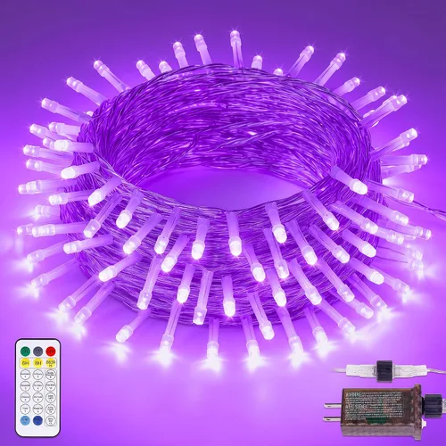 Vista 18 de Cadena de 200 luces LED de 98 pies, impermeables con 8 modos con memoria, fuente de alimentación certificada por UL de 30 V para el hogar, jardín