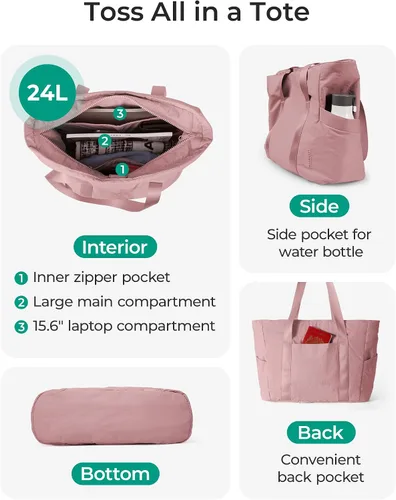 Vista 54 de BAGSMART Bolsa de mano para mujer con cremallera, bolsa de gimnasio con compartimentos, bolsa de trabajo para enfermera, baile, bolsa de yoga