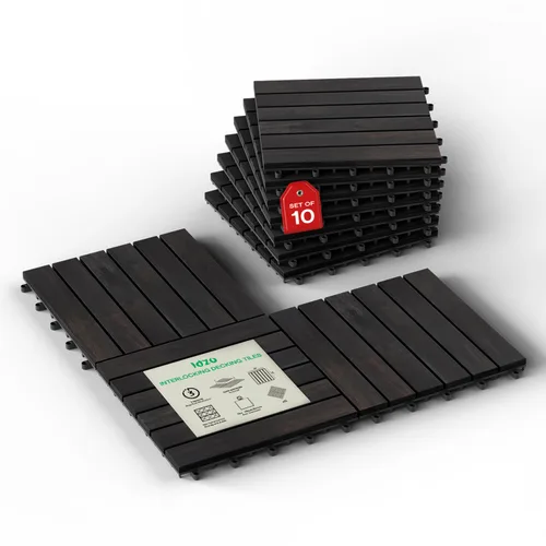 Vista 14 de Idzo Baldosas de Terraza Entrelazadas 9.6 PIES CUADRADOS - 10 PIEZAS Baldosas Impermeables de Madera de Acacia para Patio, Baldosas de Piso