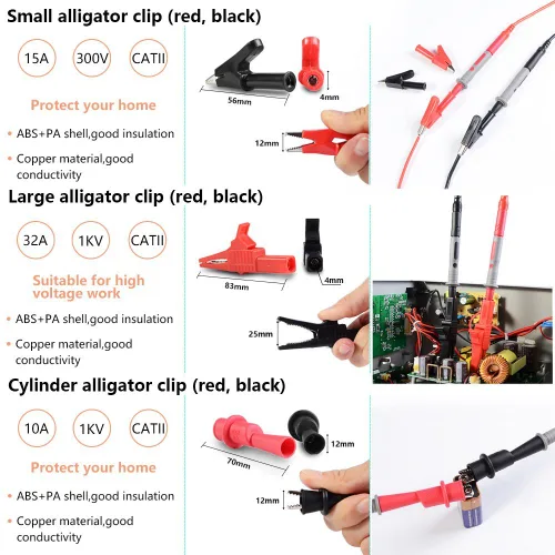Vista 5 de Juego completo de kits de cables de prueba de multímetro, conectores electrónicos automotrices esenciales, herramientas manuales, probador