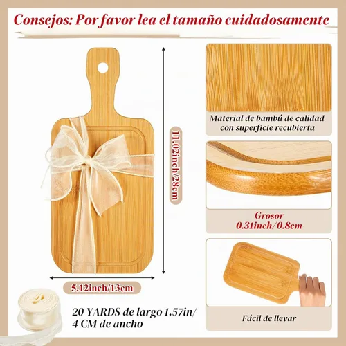 Vista 2 de Kigley 20 mini tablas de charcutería a granel pequeñas de 11 x 5.12 pulgadas, tabla de cortar de bambú con mango de madera en blanco para cortar