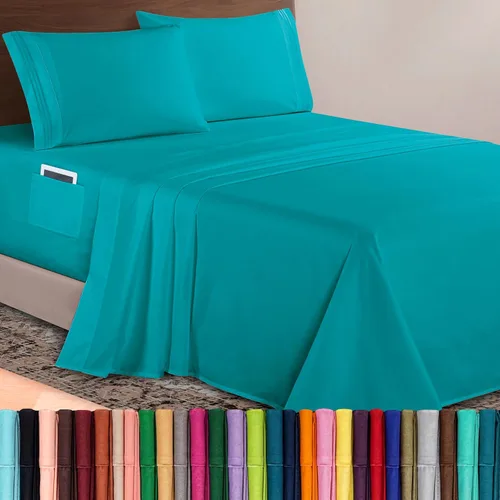 Vista 60 de Elegant Comfort Lujoso juego de sábanas de microfibra de alta calidad 1500 hoteleras bordadas de tres líneas más suaves de 4 piezas, resistente a