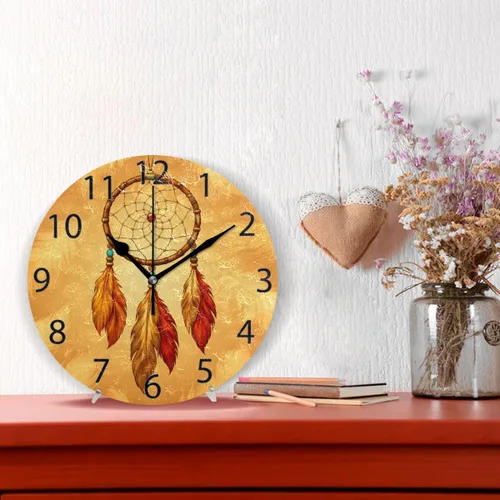Vista 2 de ALAZA Indain - Reloj de pared redondo con atrapasueños étnico, silencioso, sin tictac, pintura al óleo, hogar, oficina, escuela, reloj decorativo