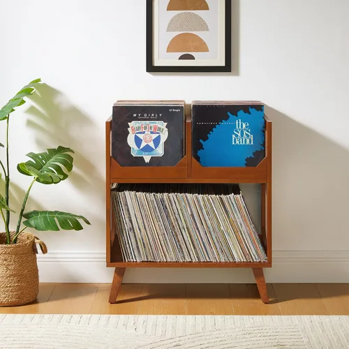 Vista 8 de Crosley Furniture Asheville - Soporte para discos moderno de mediados de siglo, almacenamiento de vinilo, con capacidad para hasta 260 discos, nogal
