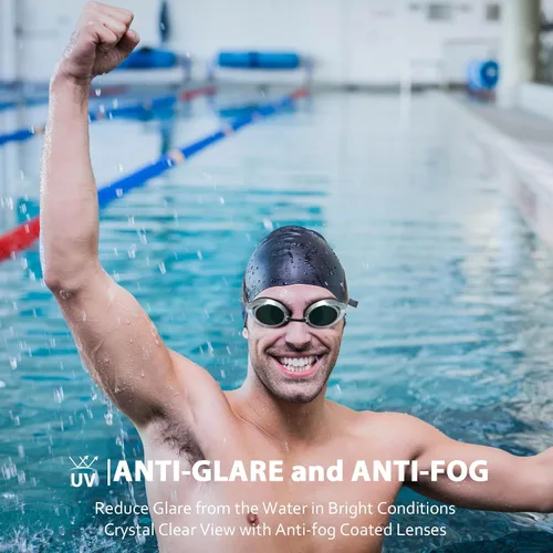 Vista 4 de Landhoow 3 gafas de natación para adultos para hombres y mujeres, anti UV, antiniebla, con espejo de carrera con 6 puentes nasales y 3 correas