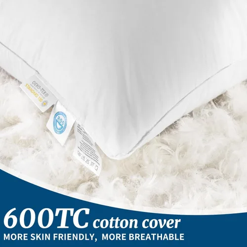 Vista 4 de Canadian Luxury Almohada de plumón de ganso tamaño estándar, poder de relleno 750, 100% algodón con funda de teflón - Almohadas de sueño de ultra