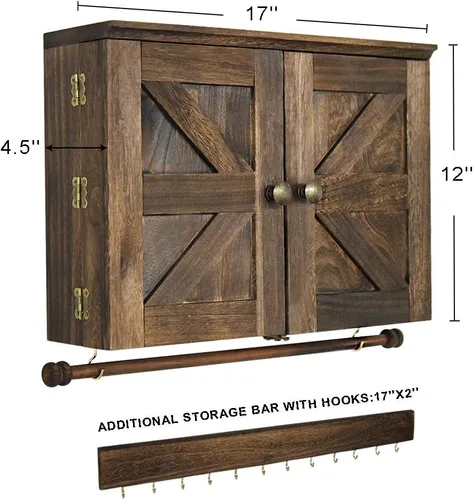 Vista 2 de Organizador de joyas rústico montado en la pared con decoración de puerta de granero de madera, soporte de pared de madera, soporte de joyería