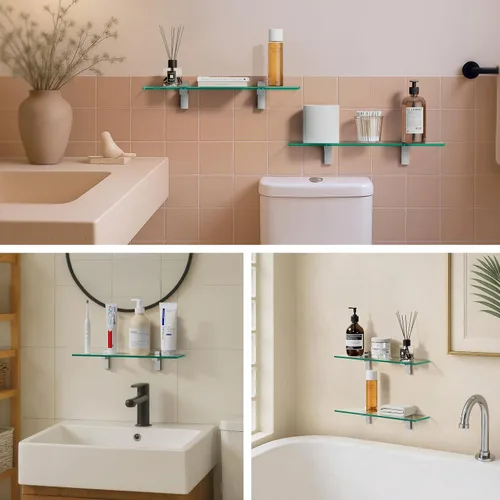 Vista 3 de KES BGS3201S40-2 - Estante de cristal de pared para baño, estante de 16 pulgadas montado en la pared, acabado de níquel cepillado, BGS3201S40-2