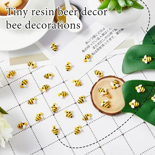 Vista 3 de Jetec 60 abejas pequeñas de resina para manualidades, 3 tamaños, mini adornos de abejas de jardín de plástico para decoración de fiestas temáticas