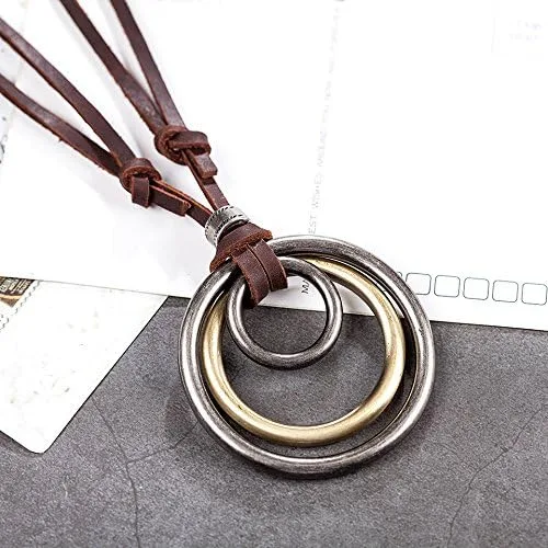 Vista 2 de Collar de cuero genuino - Cool Punk Rock Jewelry - Collar con colgante de gargantilla