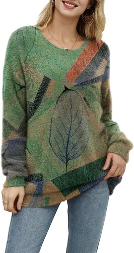 Vista 16 de YESNO Suéter de Navidad para mujer, estampado gráfico, suéteres de gran tamaño, casuales, sueltos, de punto, S01 Floral 064