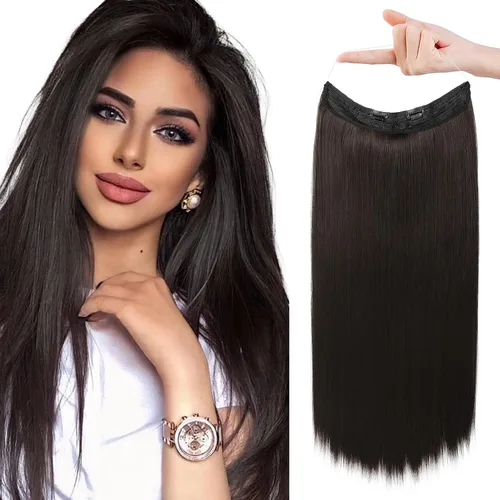 Vista 50 de REECHO - Extensiones de cabello con alambre invisible y con cintillo transparente, tamaño ajustable, clips seguros extraíbles, cabello lacio, diseño