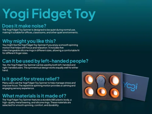 Vista 7 de Yogi Fidget Toy para adultos y niños – Juguete sensorial para aliviar el estrés con 5 anillos de silicona para los dedos – Fidget silencioso