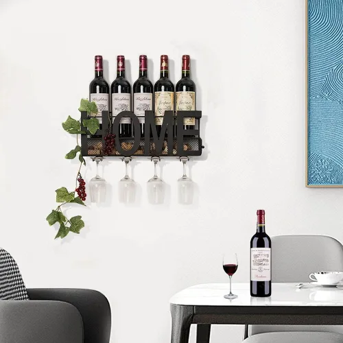 Vista 5 de Soporte de metal para botellas y copas de vino de Soduku, para montar en la pared, con espacio para almacenar corchos