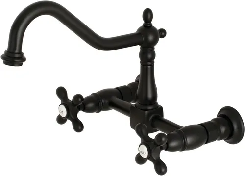 Vista 10 de Kingston Brass Heritage - Grifo de cocina de montaje en pared central de 8 pulgadas, latón antiguo