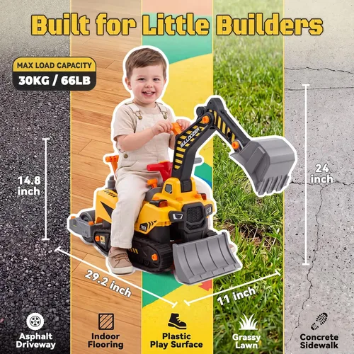 Vista 6 de Excavadora y niveladora para niños 3-5, juguetes de vehículos